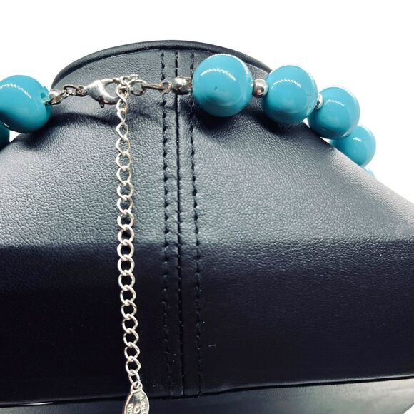 Robert Rose Choker Necklace Turquoise Blue Beaded Plastic Spring Ring Kawaii - Picture 6 of 16